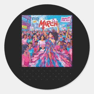 Pegatina Redonda 8 de marzo: protesta Tee S por el empoderamiento d