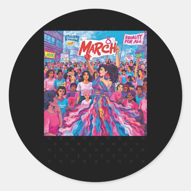 Pegatina Redonda 8 de marzo: protesta Tee S por el empoderamiento d (Anverso)