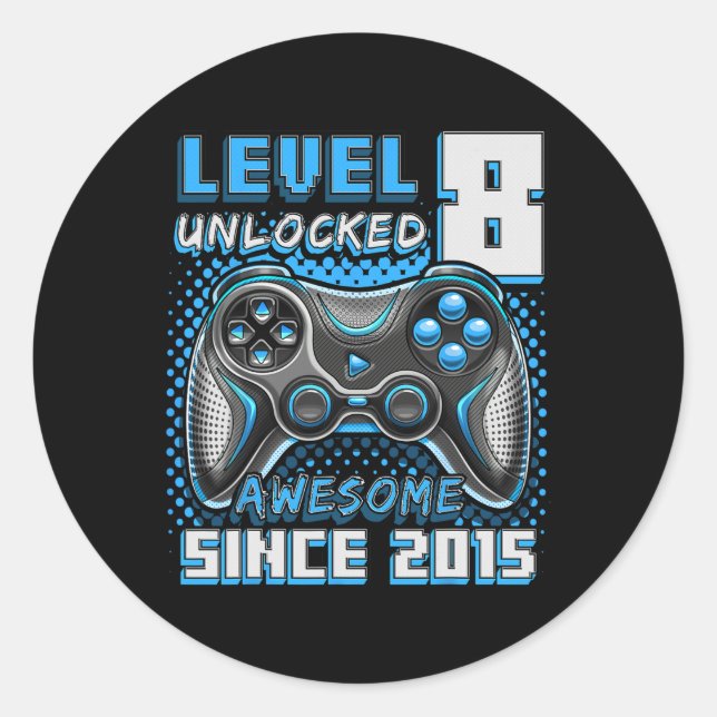 Pegatina Redonda 8 Desbloqueados Impresionante videojuego 2015 Octa (Anverso)