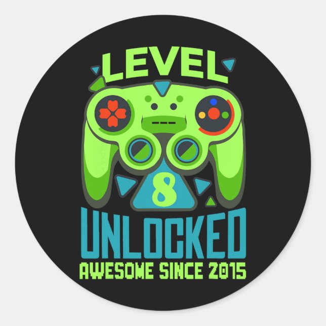 Pegatina Redonda 8 Desbloqueados Impresionante videojuego 2015 Octa (Anverso)