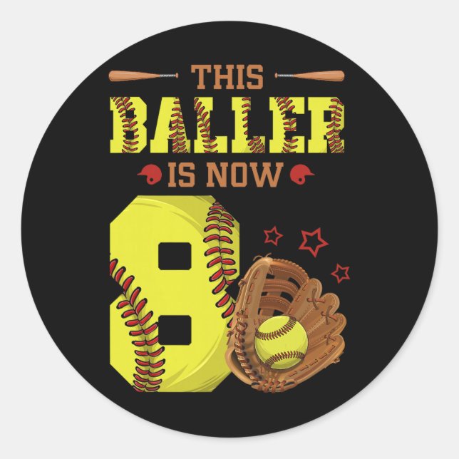 Pegatina Redonda 8th Birthday Softll This Ller Is Now Eight 8 Yr Ol (Anverso)