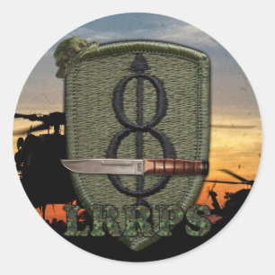 Pegatina Redonda 8vo remiendo de la guerra de Vietnam del lrrp de