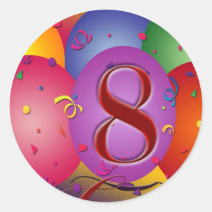 Pegatina Redonda ¡8vos globos felices del cumpleaños!
