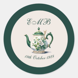 Pegatina Redonda 90.º cumpleaños Fiesta de té Regencia Verde Cumple