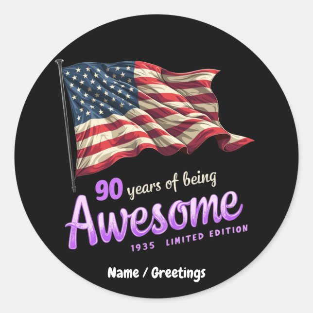 Pegatina Redonda 90 años de ser impresionante edición de la época 1 (Anverso)