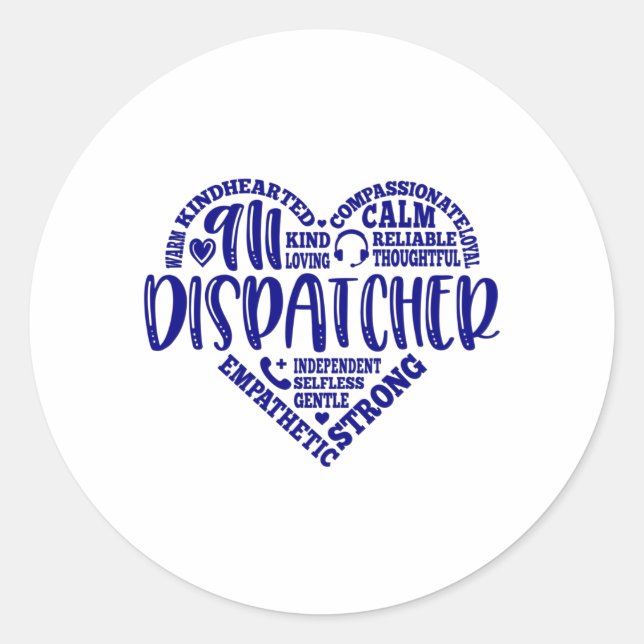 Pegatina Redonda 911 despachador, respondedor, policía, delgada lín (Anverso)