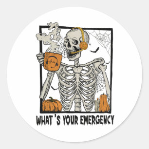 Pegatina Redonda 911 Dispatcher Halloween Skeleton What Your Emerge