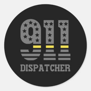 Pegatina Redonda 911 Dispatcher USA Flag Thin Yellow Line Emergency