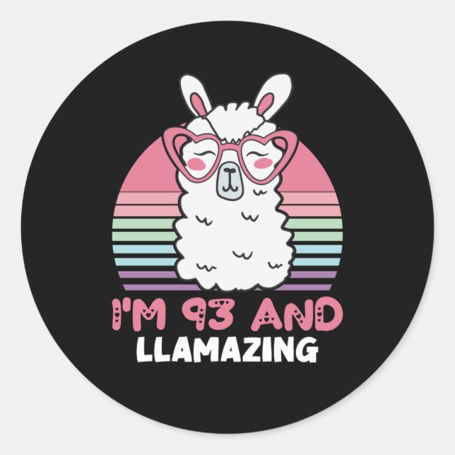 Pegatina Redonda 93rd Birthday Llamazing Llama 93 Year Old Birthday (Anverso)