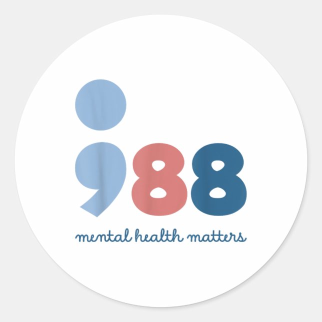 Pegatina Redonda 988 Mental Health S Suicide Prevention Awareness  (Anverso)