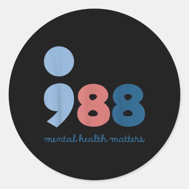 Pegatina Redonda 988 Mental Health S Suicide Prevention Awareness  (Anverso)