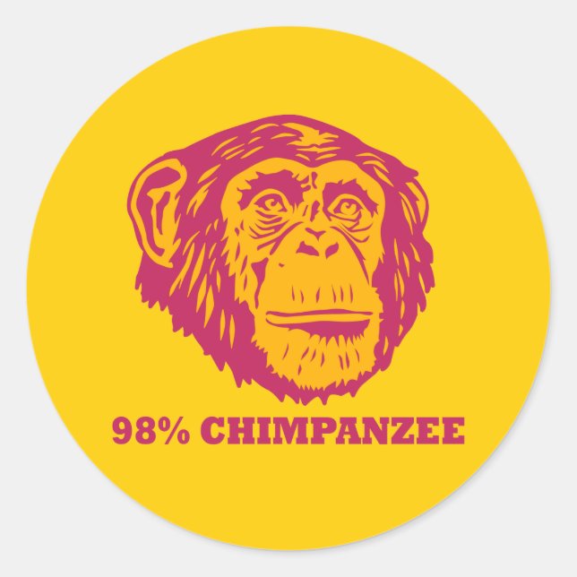 Pegatina Redonda 98% Chimpancé (Anverso)
