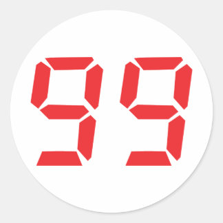 Pegatina Redonda 99 número digital del reloj de alarma roja noventa