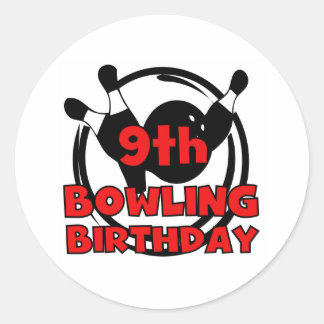 Pegatina Redonda 9.º cumpleaños de Bowling