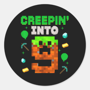 Pegatina Redonda 9.º Jugador de Cumpleaños Pixel Creepin’ En 9 Vide