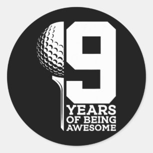 Pegatina Redonda 9 Años De Impresionante Golf Noveno Cumpleaños