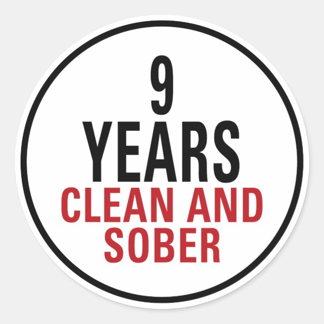 Pegatina Redonda 9 años limpios y sobrios (Anverso)