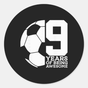 Pegatina Redonda 9 Años Siendo Increíble Fútbol Noveno Cumpleaños _