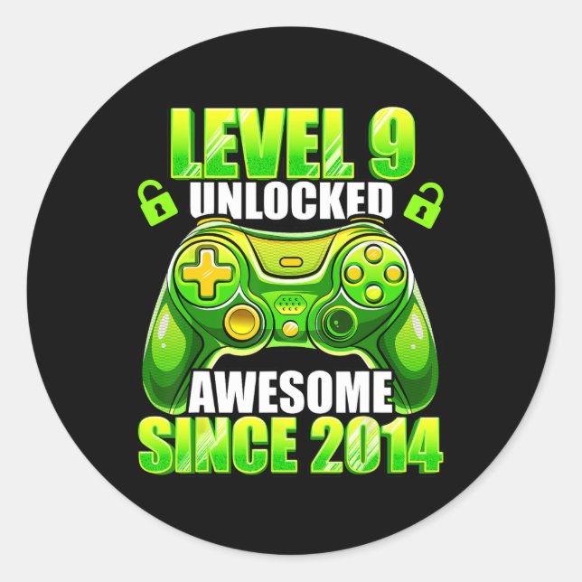 Pegatina Redonda 9 Desbloqueados Impresionante videojuego 2014 Nove (Anverso)