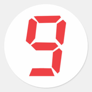 Pegatina Redonda 9 número digital de despertador rojo