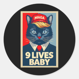 Pegatina Redonda 9 vidas por el gracioso gato Trump 2024 Presi