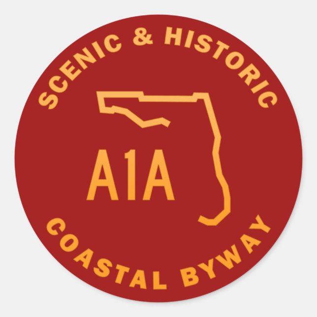 Pegatina Redonda A1A Ruta Costera Escenaria e Histórica (Anverso)