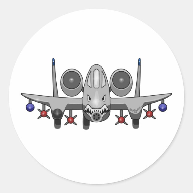 Pegatina Redonda A-10 Warthog Fighter (Anverso)