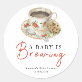 Pegatina Redonda A Baby Is Brewing Coffee Cup Baby Shower