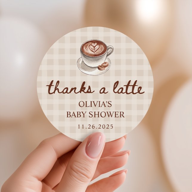 Pegatina Redonda A Baby is Brewing Gingham Coffee Baby Shower Favor (Subido por el creador)