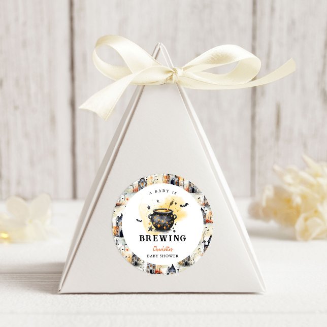 Pegatina Redonda A Baby is Brewing Halloween Cauldron Baby Shower (Subido por el creador)