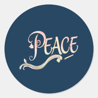 Pegatina Redonda A beautiful, flowing script of the word "Peace" fe