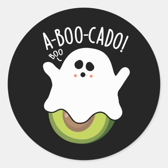 Pegatina Redonda A-boo-cado Funny Aguacate Pun Dark BG (Anverso)