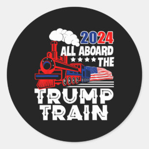 Pegatina Redonda A bordo del tren Trump 2024 Bandera estadounidense