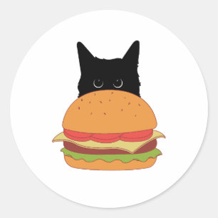 Pegatina Redonda A Cat le encanta el Cheeseburger