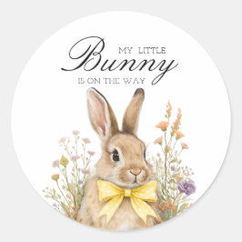 Pegatina Redonda A cute little Floral Bunny Yellow Bow Baby Shower