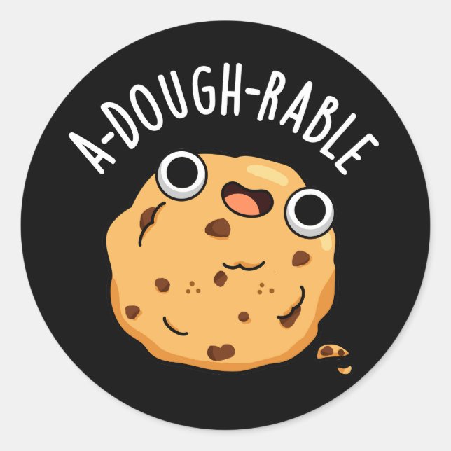 Pegatina Redonda A-dough-rable Funny Cookie Pun Dark BG (Anverso)
