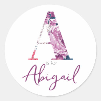 Pegatina Redonda A es para Abigail Baby Name Revelar Vintage Floral
