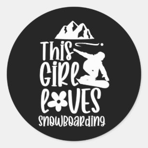 Pegatina Redonda A este Chica le encanta el Snowboard Lover Snowboa