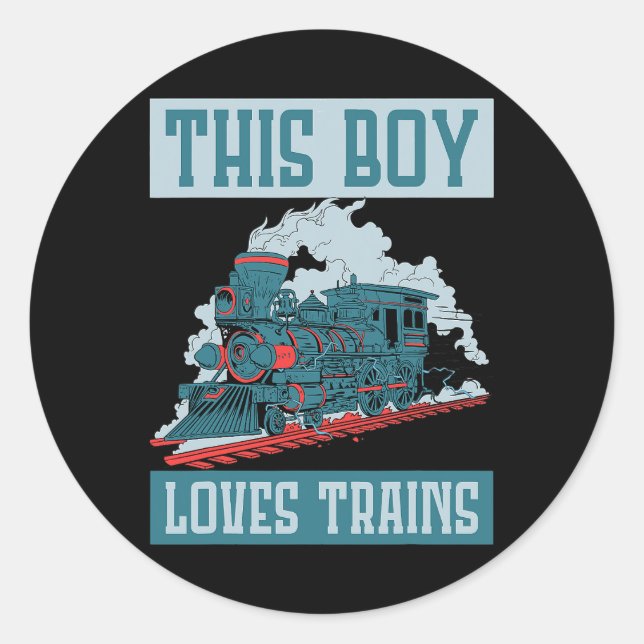 Pegatina Redonda A este chico le encanta el tren del vagón (Anverso)