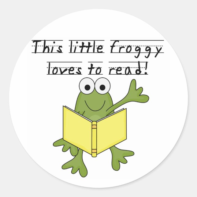 Pegatina Redonda A Froggy le encanta leer camisetas y regalos (Anverso)