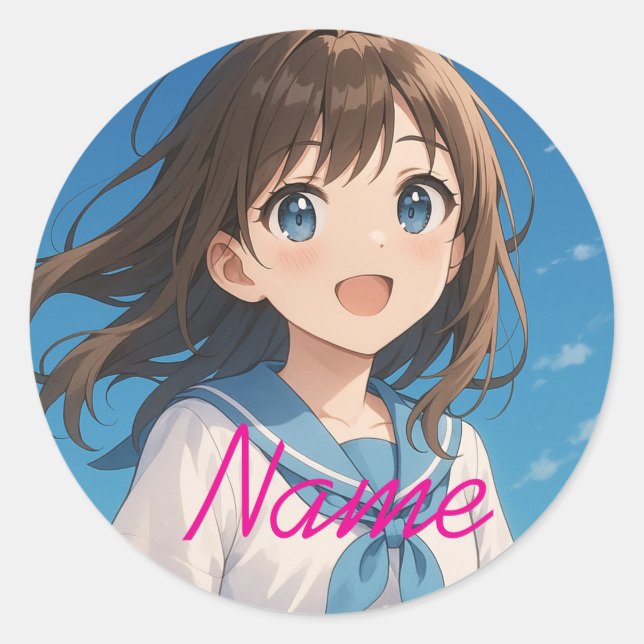 Pegatina Redonda A Girl under the Summer Sky (Anverso)