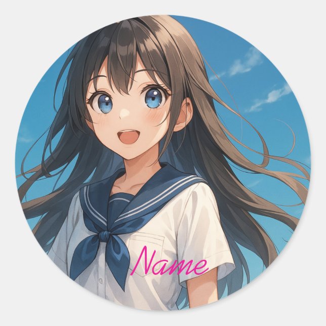 Pegatina Redonda A Girl under the Summer Sky2  (Anverso)