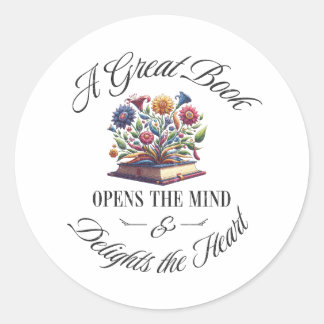 Pegatina Redonda A Great Book Delights Floral