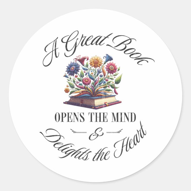 Pegatina Redonda A Great Book Delights Floral  (Anverso)