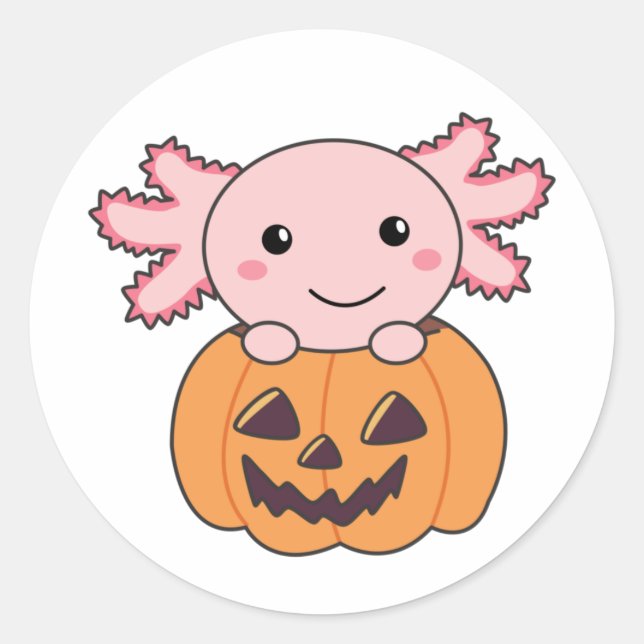 Pegatina Redonda A La Calabaza Axolotl Le Encantan Los Animales Dul (Anverso)