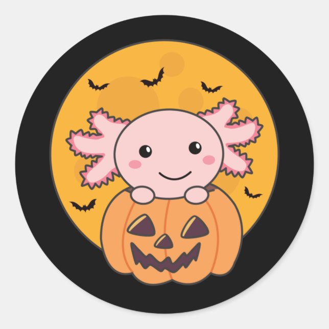 Pegatina Redonda A La Calabaza Axolotl Le Encantan Los Animales Dul (Anverso)