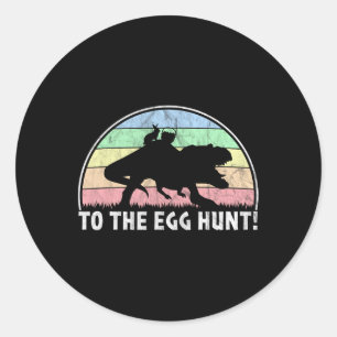 Pegatina Redonda A la caza de huevos - Pascua de dinosaurio conejo
