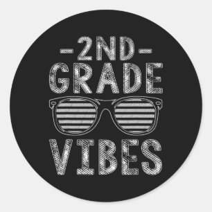 Pegatina Redonda A la escuela segundo grado Vibes segundo grado Mae