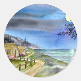 Pegatina Redonda A la luz de la luna plateada