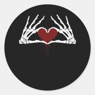 Pegatina Redonda A la muerte - Manos Skeleton Heart